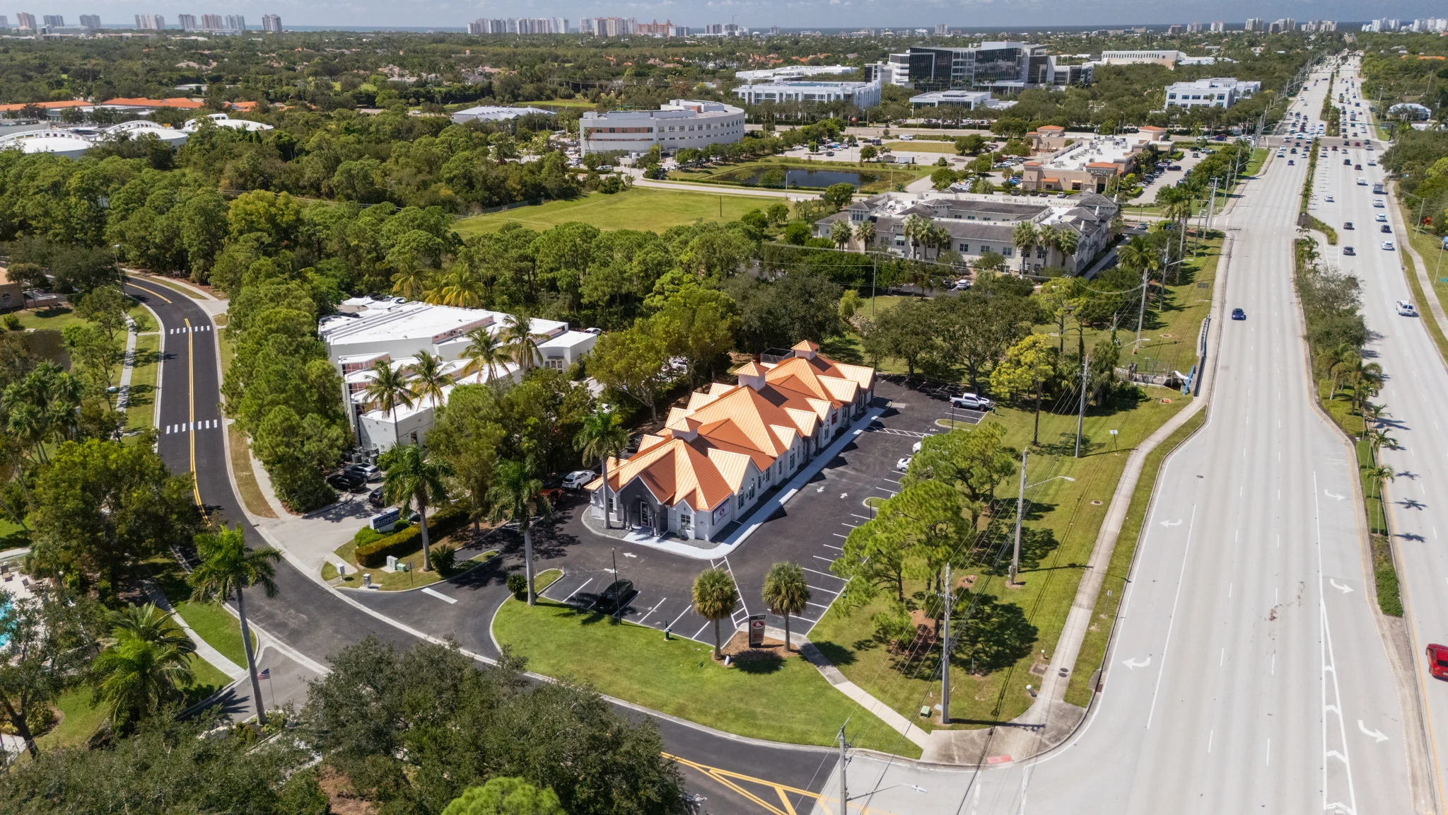 Aerial view along the boulevard