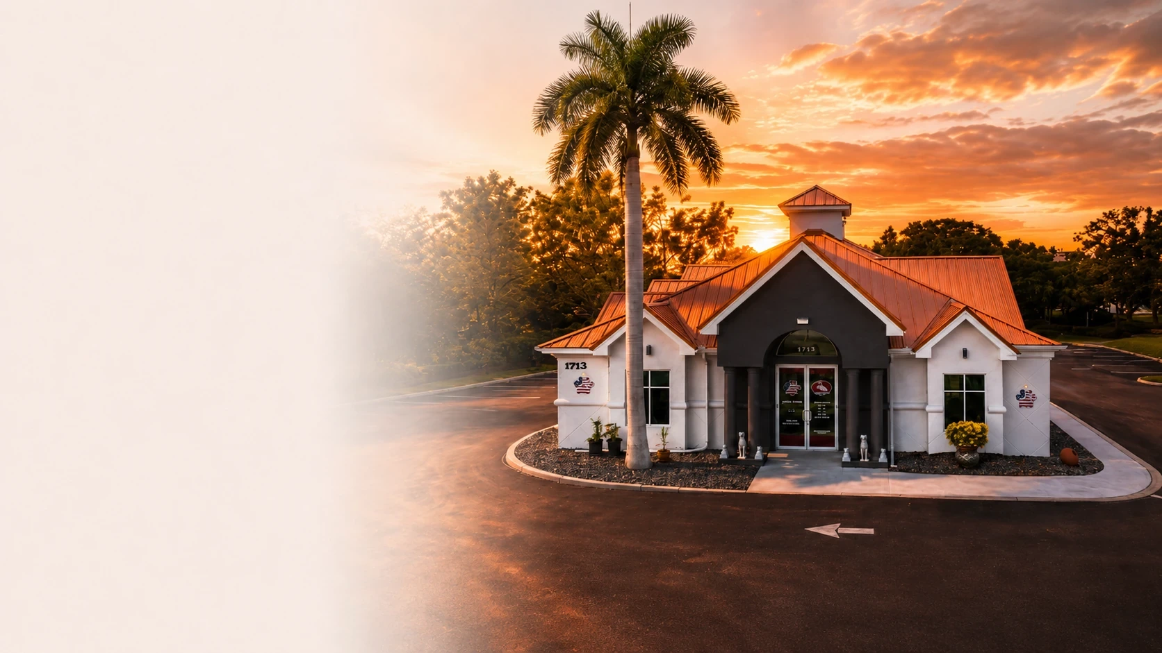 Concierge Veterinary Hospital, a full-service animal hospital in Naples, FL, at sunset