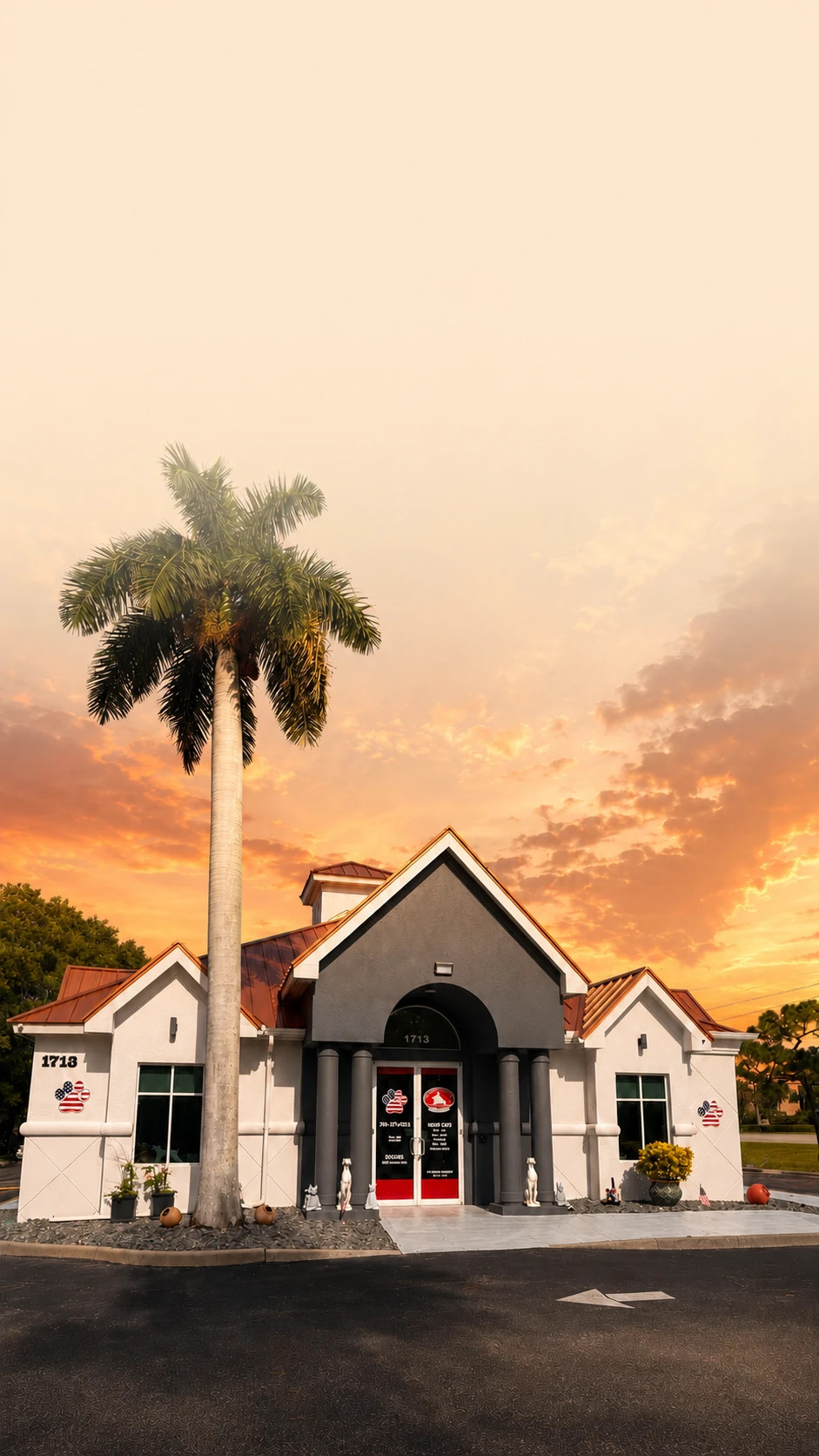Concierge Veterinary Hospital, a full-service animal hospital in Naples, FL, at sunset
